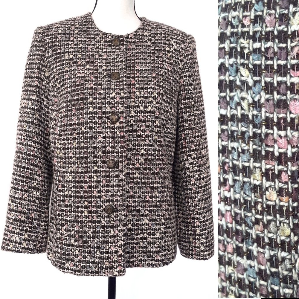 Koret Multicolored Collarless Boxy Tweed Jacket